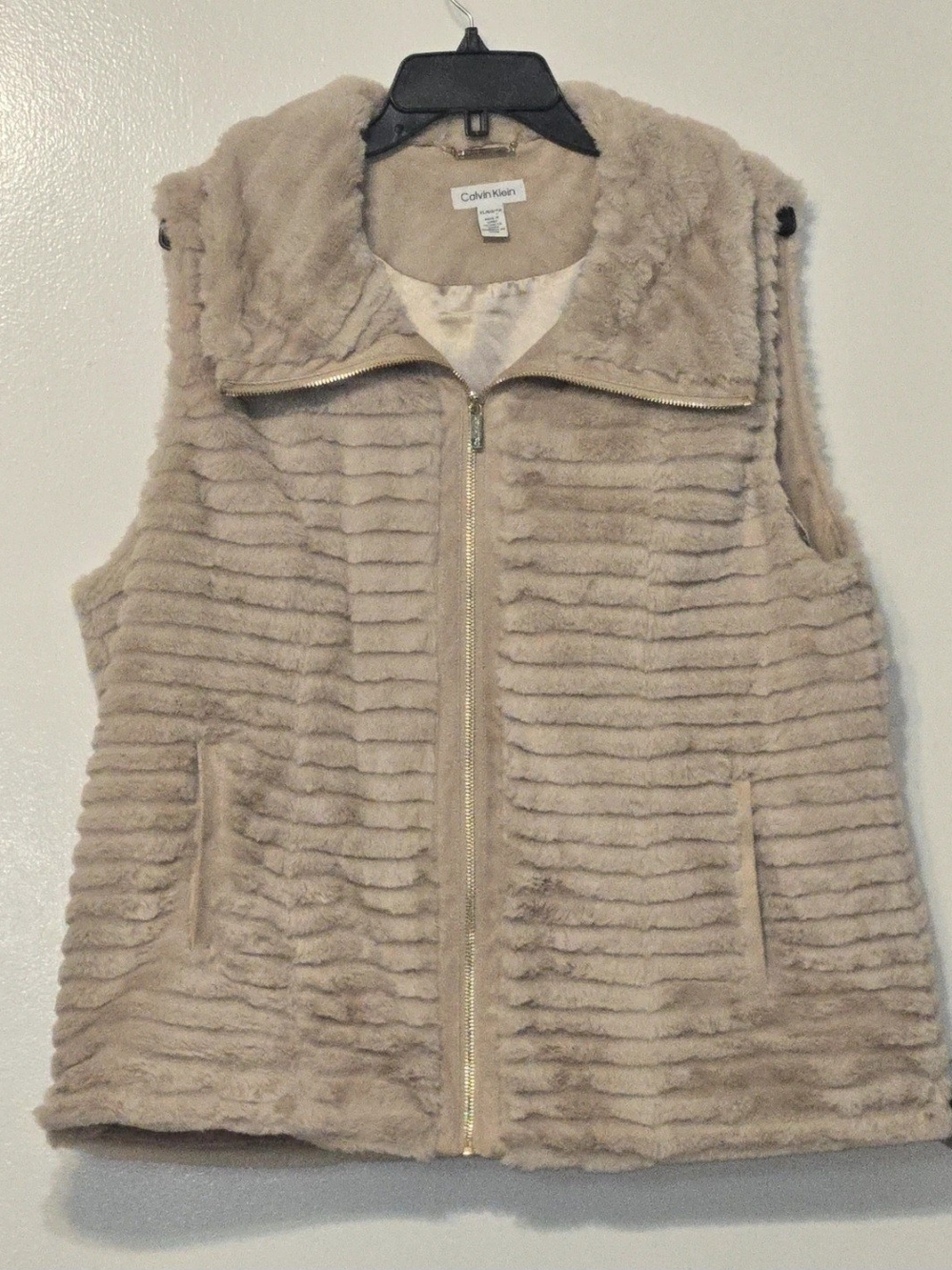 Calvin Klein Women's Beige Faux Fur Zip Vest